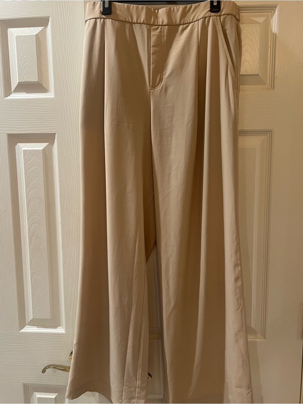 Lou & Grey Beige Wide Leg Pull On Pants Size L Stretch Casual Workwear